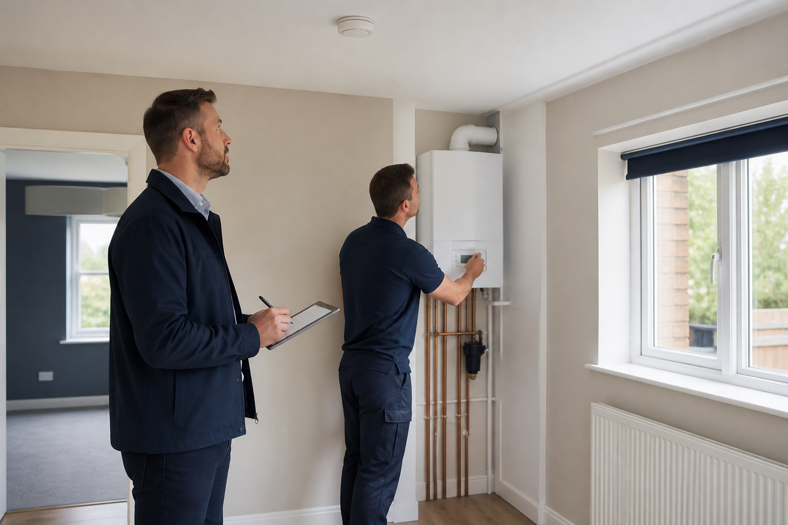 Routine safety and maintenance inspection inside a rental property