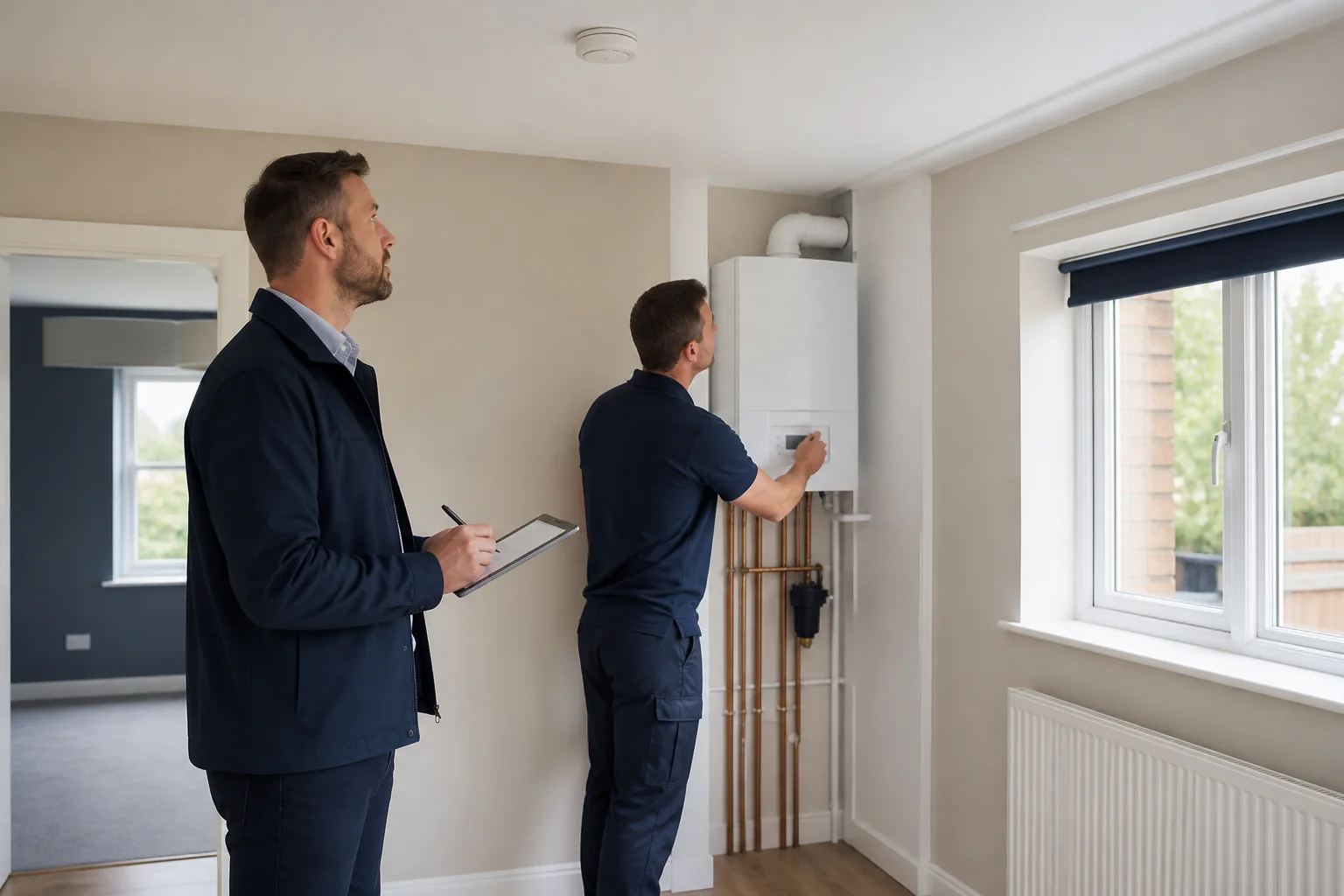 Routine safety and maintenance inspection inside a rental property