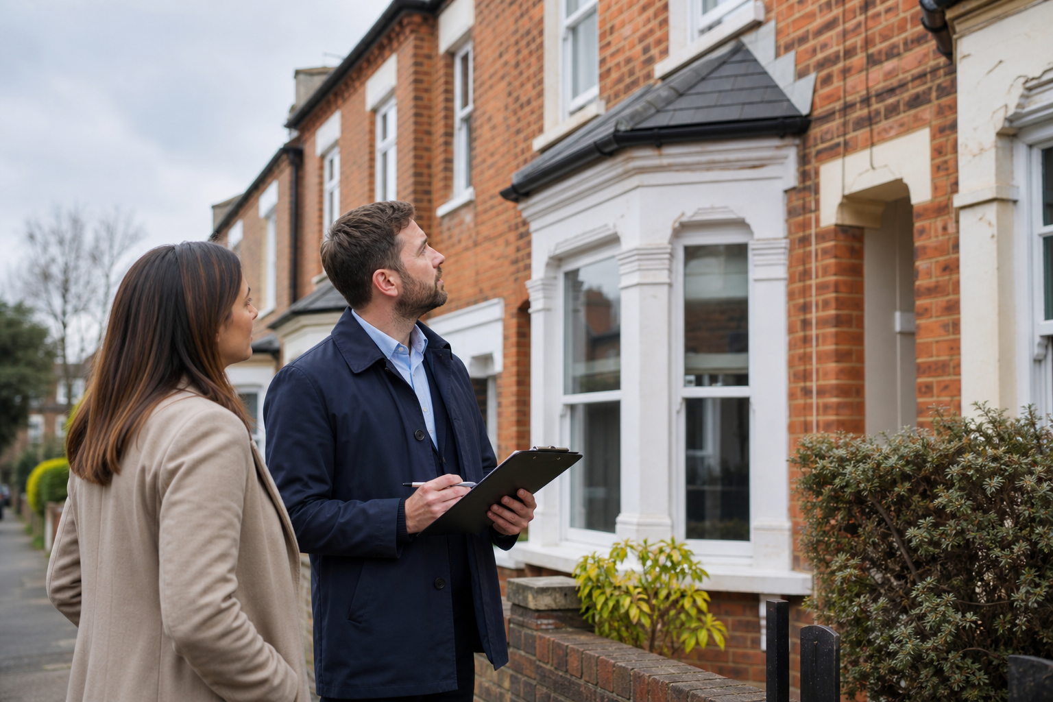 Prospective landlord and property professional inspecting a rental property