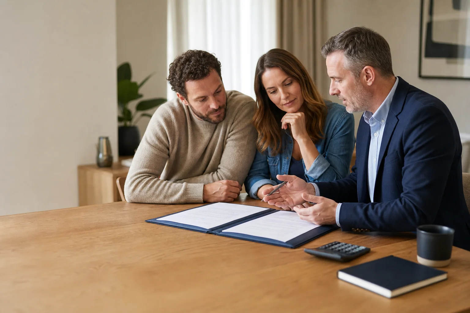 Homeowners comparing mortgage options with an adviser